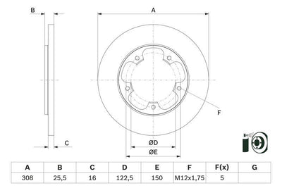 Bosch 0986479F44 Brake Disc Rear Ford Transit V363 Single Wheel 308mm 5 Lug 14-Set — Brake Rotors & Drums