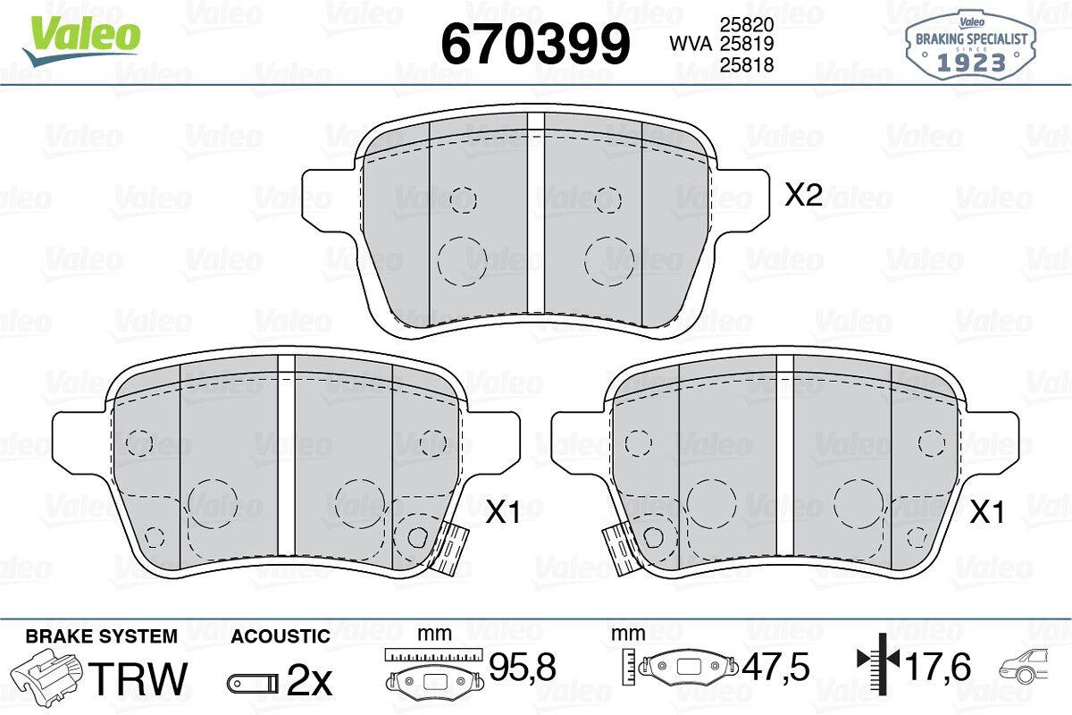 Valeo 670399 Brake Pad Rear Fiat 500L/Egea 1.4-1.6D Multijet 2013- — Brake Pads