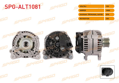 SPAGO SPG-ALT1081 Alternator 12V 140A 6Pk Polo V-Golf V VI-Passat B6 B7-Transporter T5 (1.6 1.9 2.0 TDI — Starting & Charging