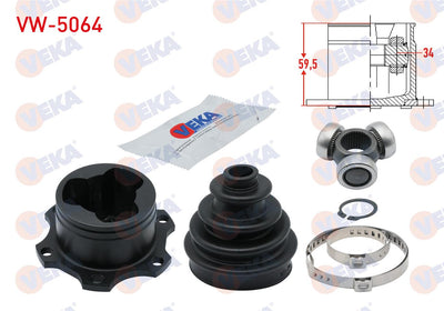 Veka VW-5064 CV Joint Left-Right Front Inner Volkswagen Passat (3B2) 1.9 TDI Freze Outer 34 Length — Axles, CV Joints & Boots