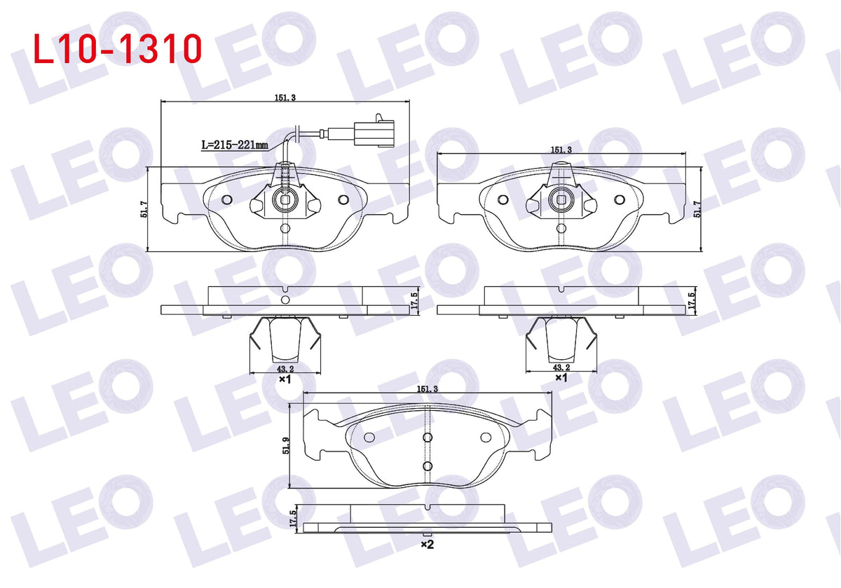 LEO L10-1310 Brake Pad Front with Connector Fiat Marea (185) 1.4i 1996-2007 / 1.6i 16V 1996-2007 / 1.9 JTD 1996 — Brake Pads