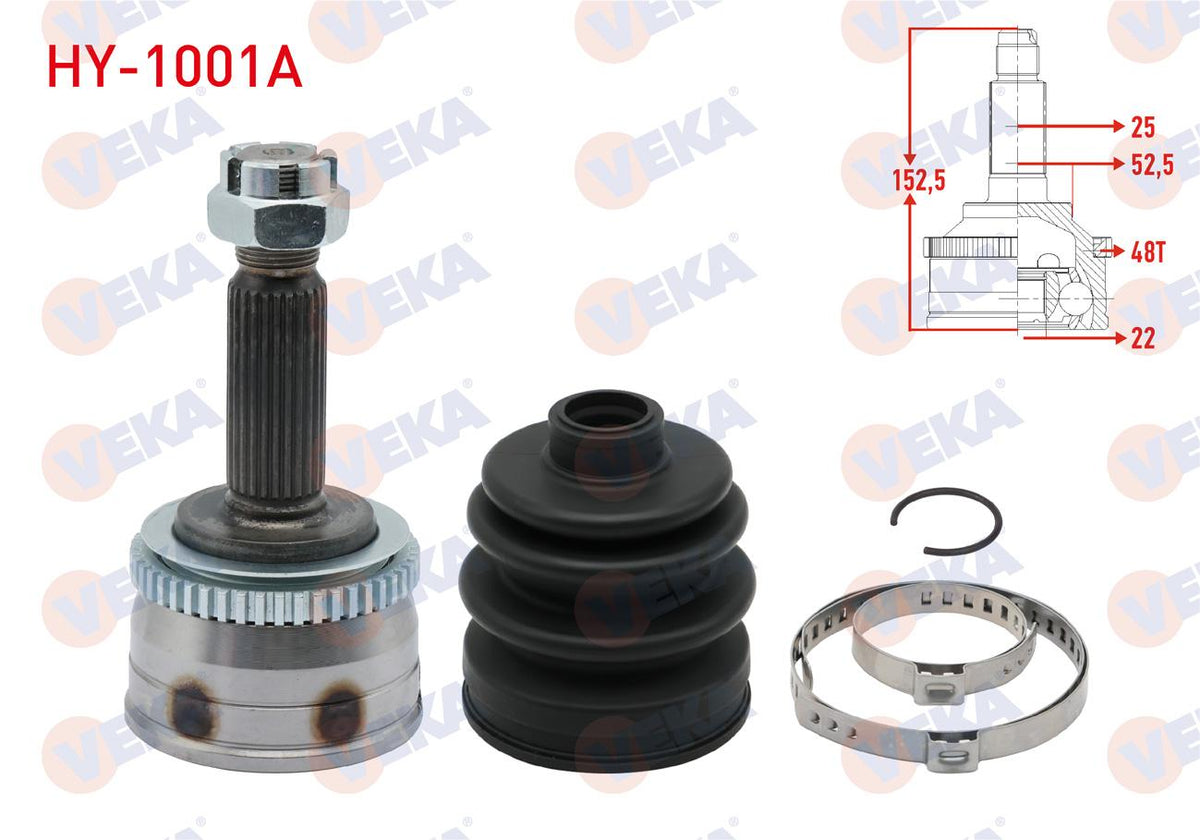 Veka HY-1001A CV Joint Left-Right Front Outer Hyundai Accent Era 1.4i 16V ABS li 48 Outer 25X22x52 — Axles, CV Joints & Boots