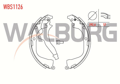 WALBURG WBS1126 Brake Shoe Rear Volkswagen Amarok 2.0 BiTDI with Lever 295X57 mm 2010-/ Volkswagen — Brake Cables & Hardware