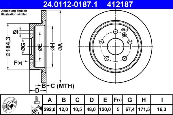 ATE 24.0112-0187.1 Brake Disc Opel Insignia A 292mm (without Air) Set.Rear — Brake Rotors & Drums