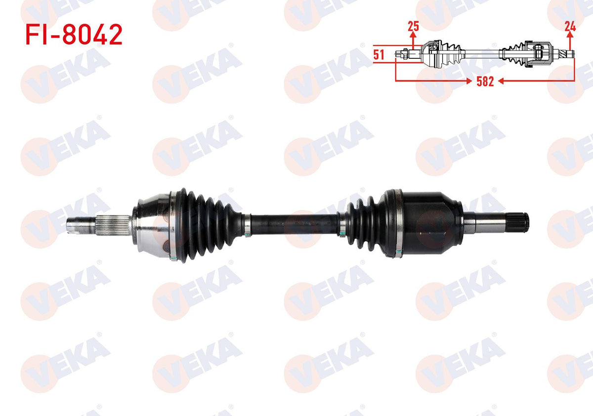 Veka FI-8042 Complete Axle Left Front Fiat Fiorino (225) 1.3 Mjt Length 582mm 2007-2013 — Axles, CV Joints & Boots