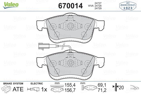 Valeo 670014 Brake Pad Front Doblo III/500L/Combo D/Delta III 1.3-2.0 JTD 10-14 — Brake Pads