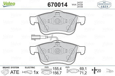 Valeo 670014 Brake Pad Front Doblo III/500L/Combo D/Delta III 1.3-2.0 JTD 10-14 — Brake Pads