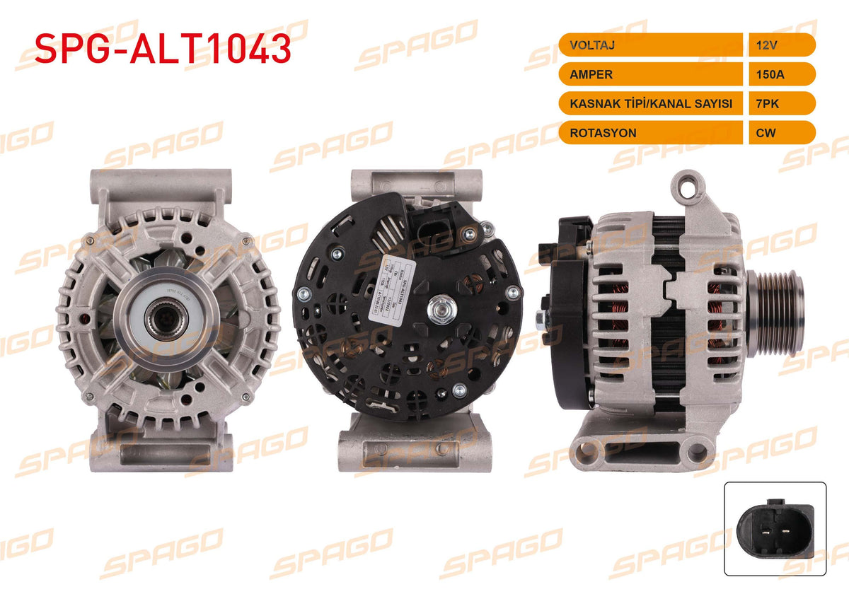 SPAGO SPG-ALT1043 Alternator 12V 150A 7Pk Ford Transit (V347) 2.4 TDCi 06-14