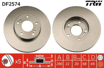 TRW DF2574 Brake Disc Front Air 280 mm Nissan Maxima 2.0-3.0 95-00 — Brake Rotors & Drums