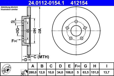 ATE 24.0112-0154.1 Brake Disc Mondeo 00-07 Rear — Brake Rotors & Drums