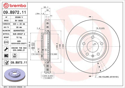 Brembo 09.B972.11 Brake Disc Front Audi A4/A5/A6/Q5 07-19 320x28 Set — Brake Rotors & Drums