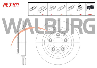 WALBURG WBD1577 Brake Disc Rear Air 5 Bjn 358X28x85x73 — Brake Rotors & Drums