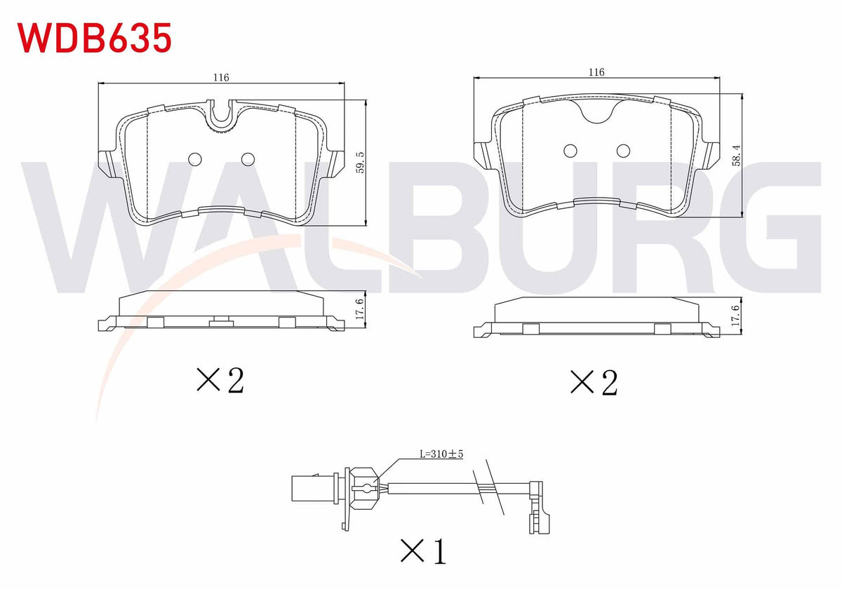 WALBURG WDB635 Brake Pad Rear with Connector Audi A6 (4G2 — Brake Pads