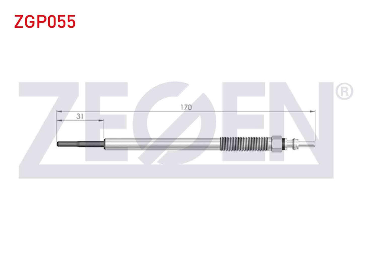 Zegen ZGP055 Glow Plug 11V Mitsubishi L200 Triton (Ka_T, Kb_T) 2.5DI-D (Ka4t) 2010-2015 / L200 Triton (Kj_Kk_Kl_) 2.5DI-D 2015-| Set of 10