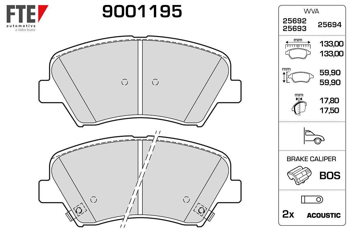 Fte 9001195 Front Brake Pad Hyundai Elantra 2011- Elantra 2016- i30 2011- Kia Optima 2012- Cerato 2015- Ceed 12- — Brake Pads