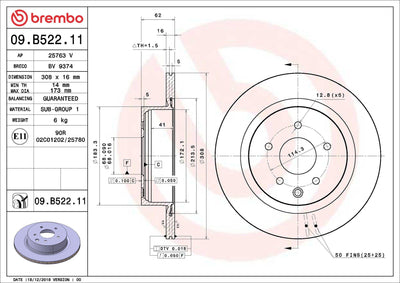 Brembo 09.B522.11 Brake Disc Rear UV Coated Infiniti — Brake Rotors & Drums