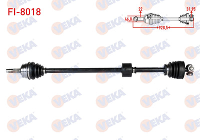 Veka FI-8018 Complete Axle Right Front Length 928 mm Fiat Tempra 1.4i-1.6i 1992-1999 — Axles, CV Joints & Boots