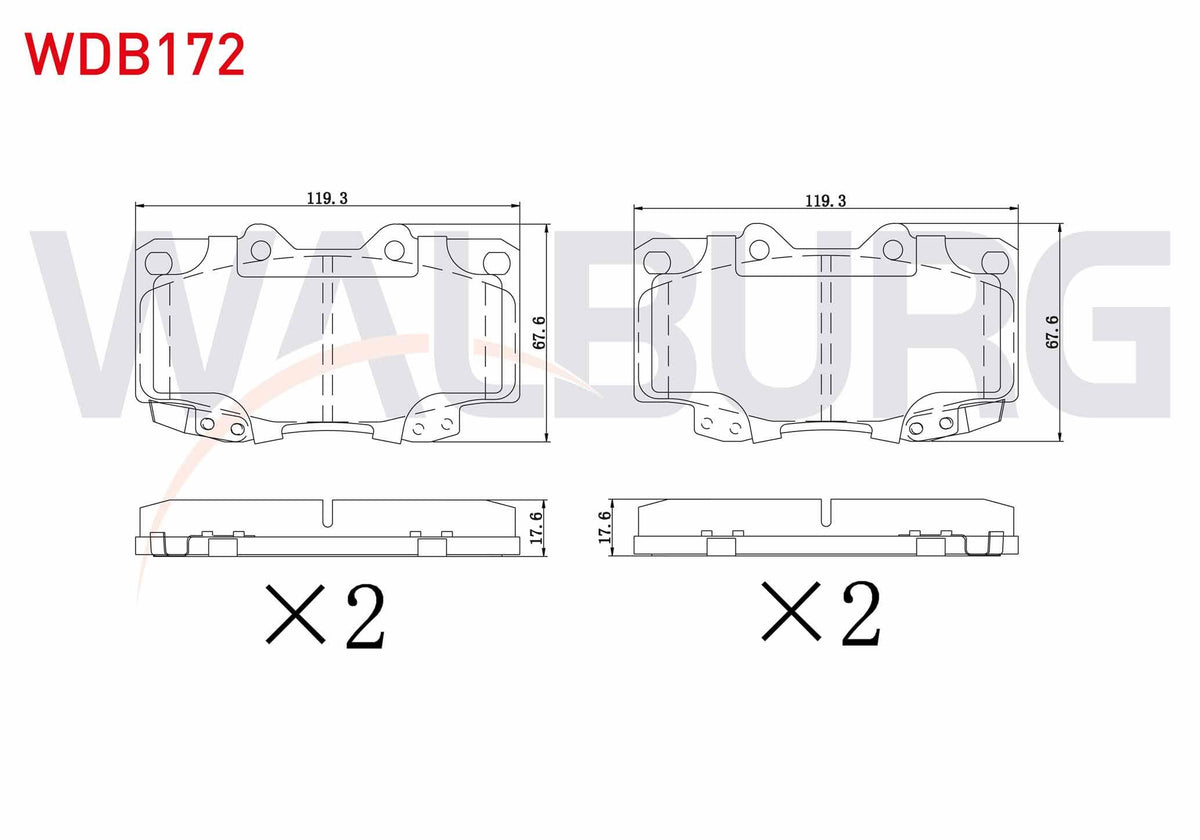 WALBURG WDB172 Brake Pad Front Toyota HI-Lux Pick Up 2.5 D 2005-2011 / HI-Lux Pick Up 2.5 D-4D 2005-2011 / HI-Lux Pick Up 3.0 D-4D 2005-2011