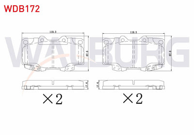 WALBURG WDB172 Brake Pad Front Toyota HI-Lux Pick Up 2.5 D 2005-2011 / HI-Lux Pick Up 2.5 D-4D 2005-2011 / HI-Lu — Brake Pads