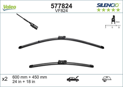 Valeo 577824 Wiper Caddy IV T-Cross Octavia 13-/ 60 + 45 Cm