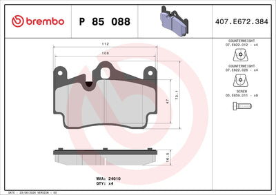 Brembo P85088 Brake Pad Rear Low-Met Audi — Brake Pads