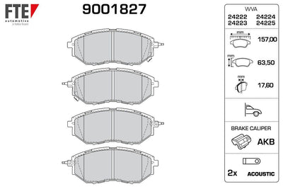 Fte 9001827 Front Brake Pad Legacy IV 05 > 09 Legacy V 10 > 14 Forester 08 > — Brake Pads