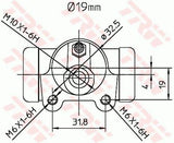 TRW Brake Cylinder BWD260 - 19mm Piston Diameter — Brake Hydraulics