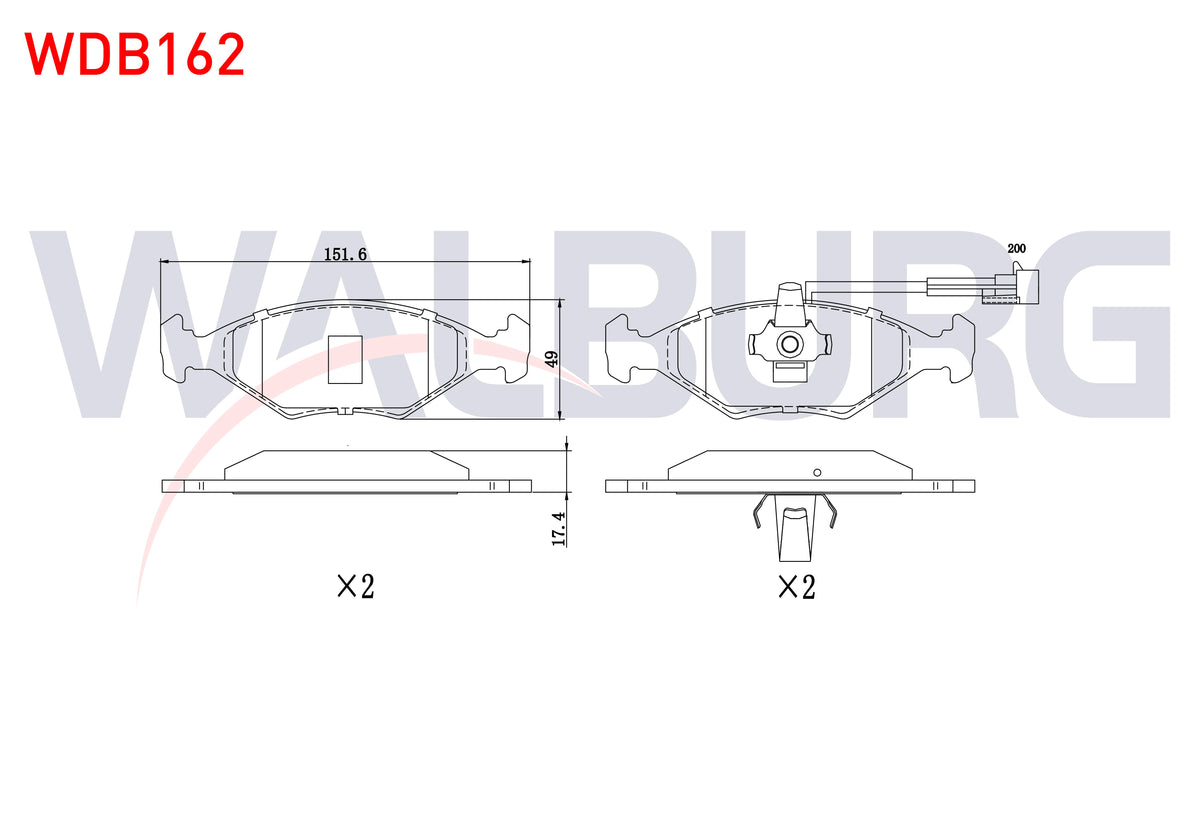 WALBURG WDB162 Brake Pad with Connector Front Fiat Palio — Brake Pads