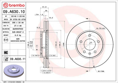 Brembo 09.A630.11 Brake Disc Front UV Coated Chevrolet — Brake Rotors & Drums