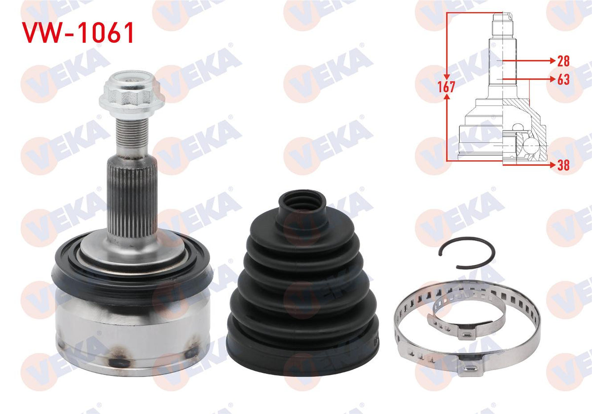 Veka VW-1061 CV Joint Left-Right Front Outer Volkswagen Transporter VI 2.0 TDI M-T 38X28x63 Length — Axles, CV Joints & Boots