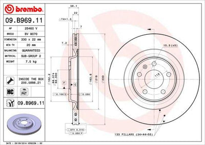 Brembo 09.B969.11 Brake Disc Audi A4/A5/A6/A7/A8 Q5 Touareg Macan Rear 330X22 07-24 Set — Brake Rotors & Drums