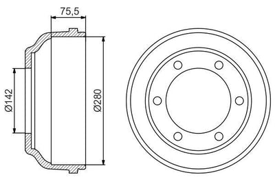 Bosch 0986477195 Brake Drum Rear Ford Transit V184 00-01 — Brake Rotors & Drums