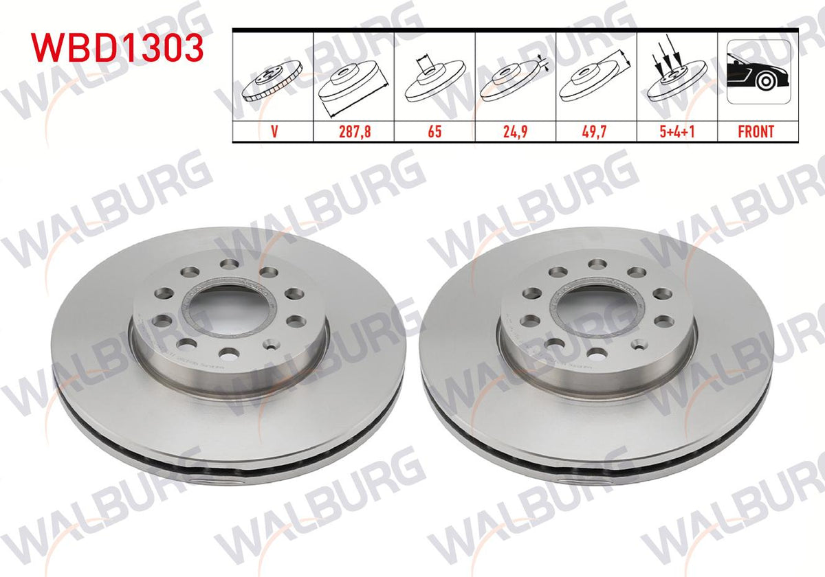 WALBURG WBD1303 Brake Disc Front Air 5 Bjn 288X24,9X65x49 — Brake Rotors & Drums
