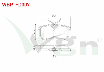 WGN WBP-FD007 Brake Pad Rear Ford Focus I 1.6i 16V 1998-2004 / Focus I 1.8i 16V 1998-2004 / Focus I 1.8 TDCi 1998-2004 / Focus I 2.0i 16V 1998-2004 / Focus I 1.6 TDCi 1998-2004 / Focus I 1