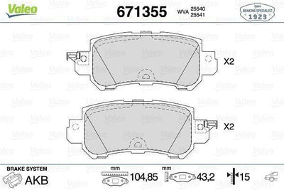 Valeo 671355 Rear Brake Pad Set AKEBONO Compatible 105mm Width — Brake Pads