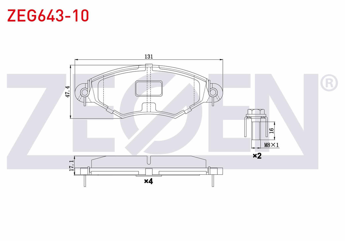Zegen ZEG643-10 Brake Pad Front Peugeot 206 (2A / C) 1.4 HDi 1998-2006 / 206 (2A / C) 1.6 HDi 1998-2006 / 306 (7 — Brake Pads