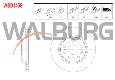 WALBURG WBD1458 Brake Disc Front Air 5 Bjn 280X22x62x47 Suzuki Vitara 1.4i-1.6i-1.6 DDiS 2015-/ Sx4 S — Brake Rotors & Drums