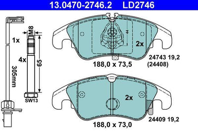 ATE 13.0470-2746.2 Brake Pad Front A4 07 > A5 07 > A6 11 > A7 10 > Q5 08 > — Brake Pads