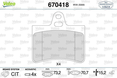 Valeo 670418 Brake Pad Rear Citroen C5 01- — Brake Pads