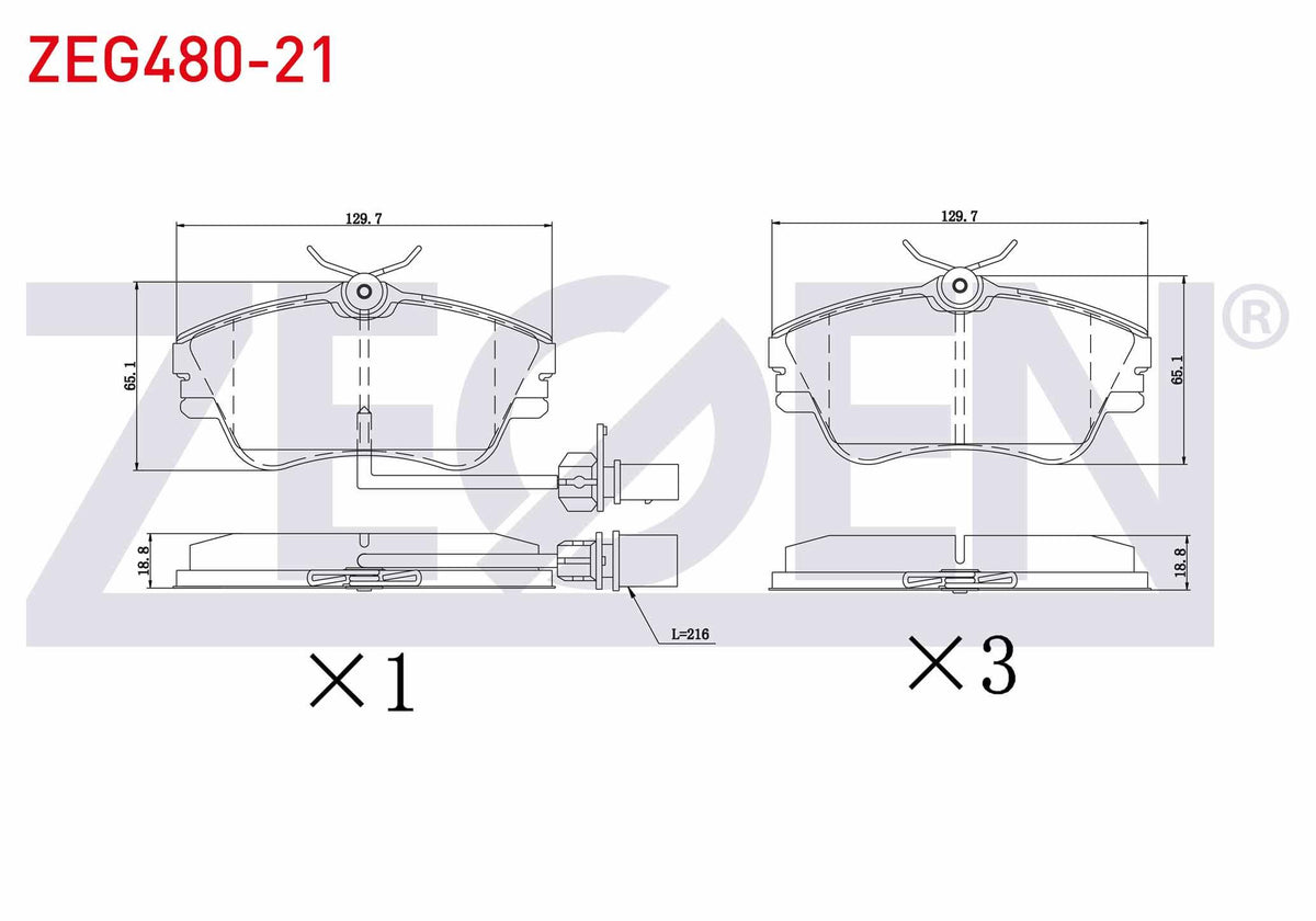 Zegen ZEG480-21 Brake Pad Front with Connector Volkswagen Transporter IV (70Xb, 70Xc and 5 more models — Brake Pads