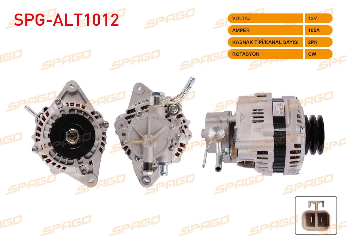 SPAGO SPG-ALT1012 Alternator 12V 105A Pair Pulley (Alt575) Mitsubishi L200 2.0 D 96-06 — Starting & Charging