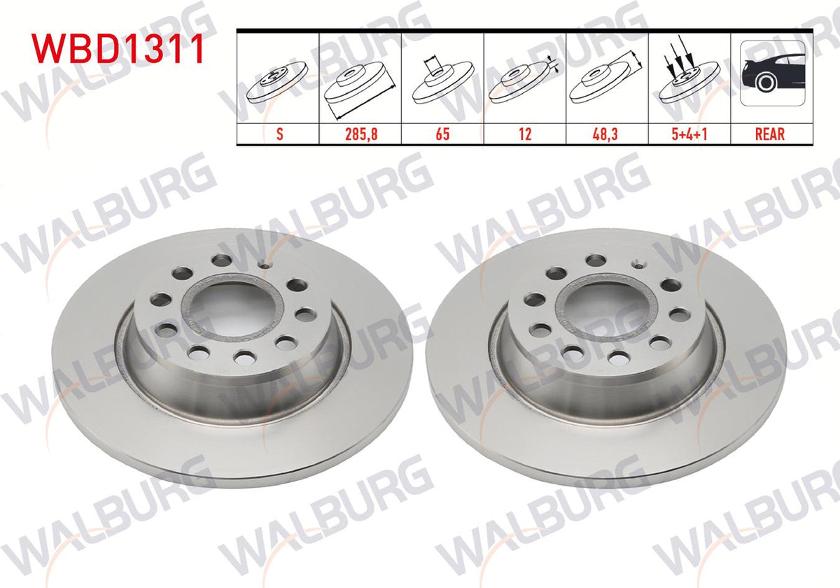 WALBURG WBD1311 Brake Disc Rear Straight 5 Bjn 282X12x65x48 — Brake Rotors & Drums