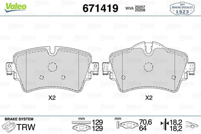 Valeo 671419 Brake Pad Front BMW F52 F45 F46 F48 X1 X2 Mini F54 F55 F56 F57 F60 — Brake Pads