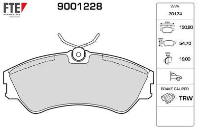 Fte 9001228 Front Brake Pad (14) Transporter T4 Caravelle 91 > 04 — Brake Pads