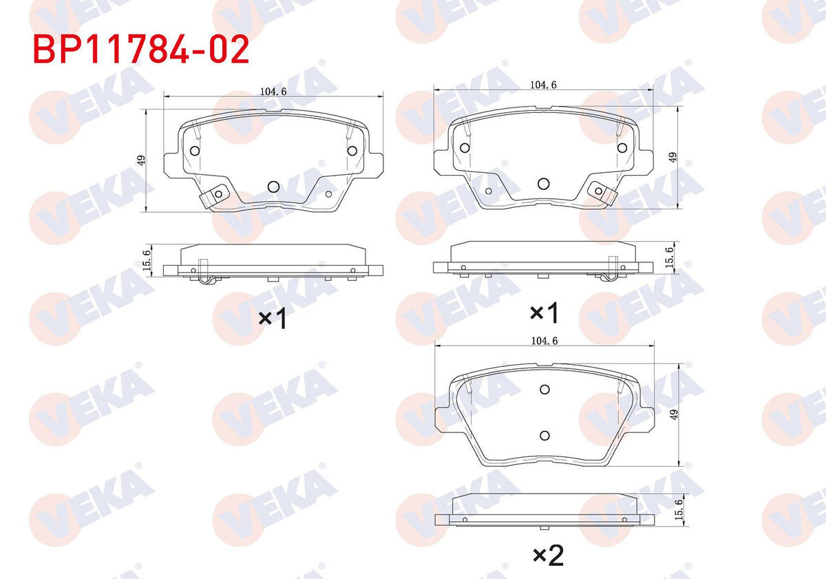 Veka BP11784-02 Brake Pad Rear with Wear Indicator Hyundai i30 1.4 MPI-1.4 T-GDI-1.6 CRDi 2016-/ Kia Ceed 1.4-1. — Brake Pads