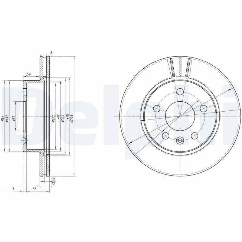delphi-brake-disk-vito-front-view, delphi-brake-disk-vito-side-view DELPHI Brake Disk for Vito Minibus - Ventilated, 5 Holes | 276 mm Diameter, 22 mm Thickness DELPHI Brake Disk Vito Minibus 276mm delphi-brake-disk, vito-minibus-brake-disk, ventilated-brake-disk, braking-systems, automotive-parts, vehicle-maintenance, mechanics-tools, car-parts, brake-disks, ai-generated