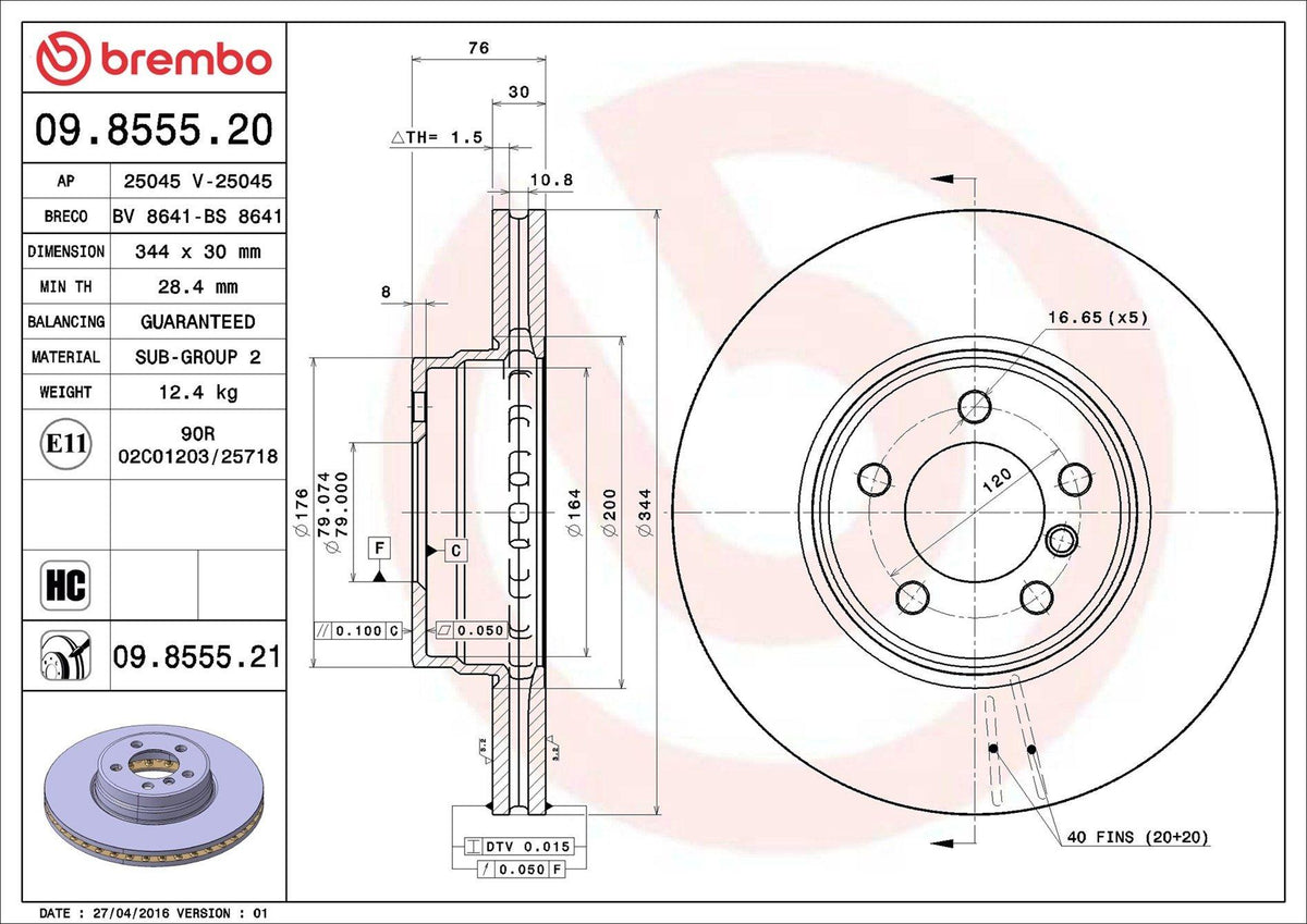 Brembo 09855521 Brake Disc Front Land Rover Range Rover III Vogue L322 05 > 12 — Brake Rotors & Drums