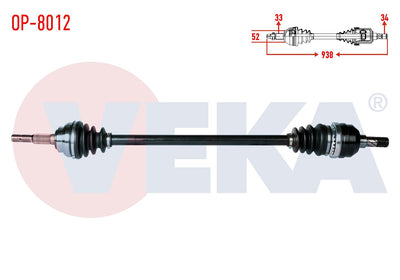 Veka OP-8012 Complete Axle Right Front Opel Vectra A 1.8 Length 938mm 1988-1995 — Axles, CV Joints & Boots