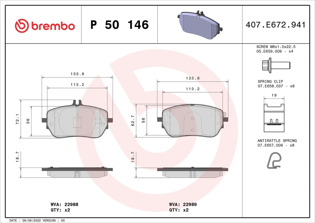 Brembo P50146 Brake Pad Front Mercedes A W177/B W247/CLA W118/C118 18-21 — Brake Pads