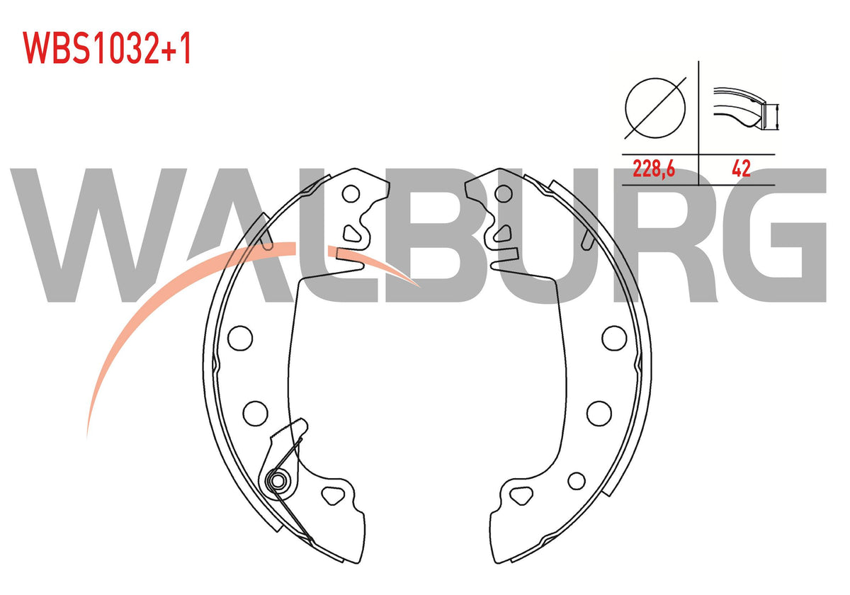 WALBURG WBS1032+1 Brake Shoe Rear + 1mm Daha Thick Fiat 131 1.3 228 — Brake Cables & Hardware
